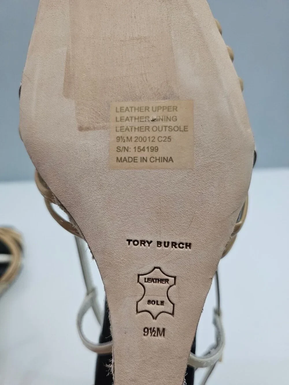 Tory Burch Multi Strap 75mm Espadrille Wedge Womens 9.5 Tan Cream Leather Sandal
